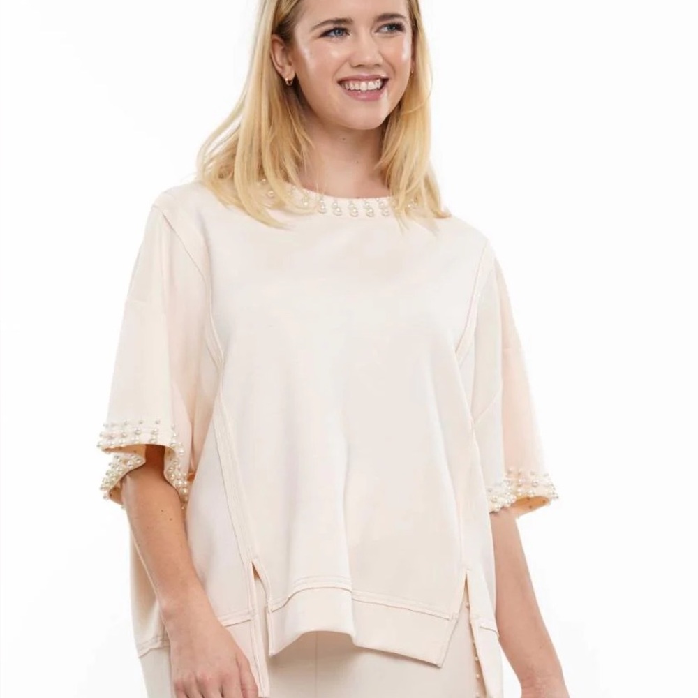 Pearl-Embellished Cream Top